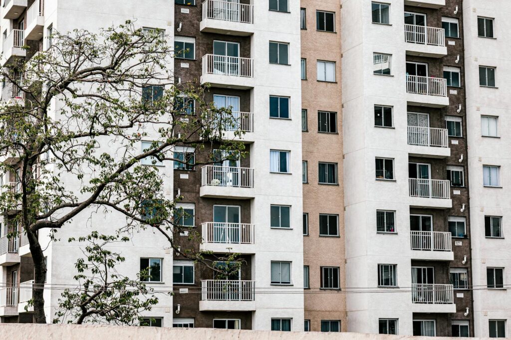 Modern apartment building with balconies