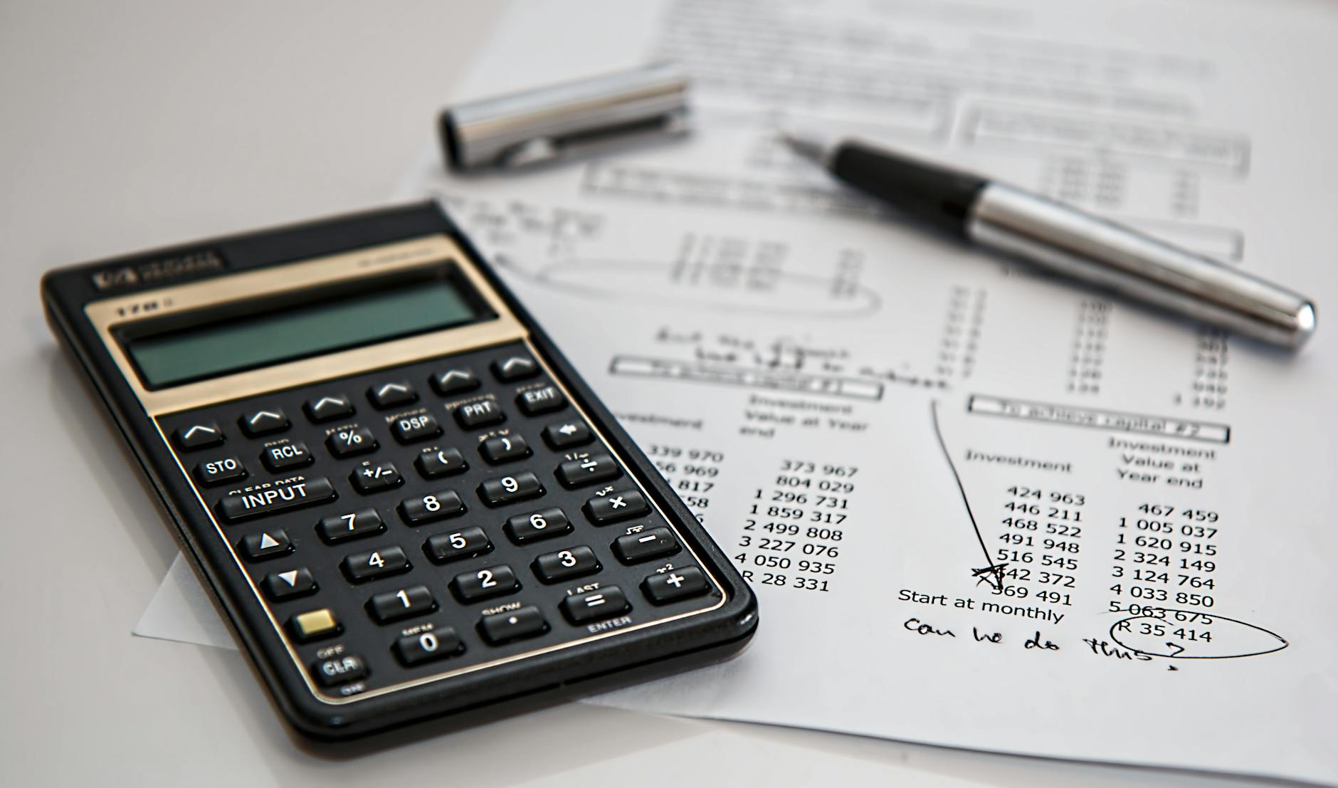 Calculator and financial planning documents